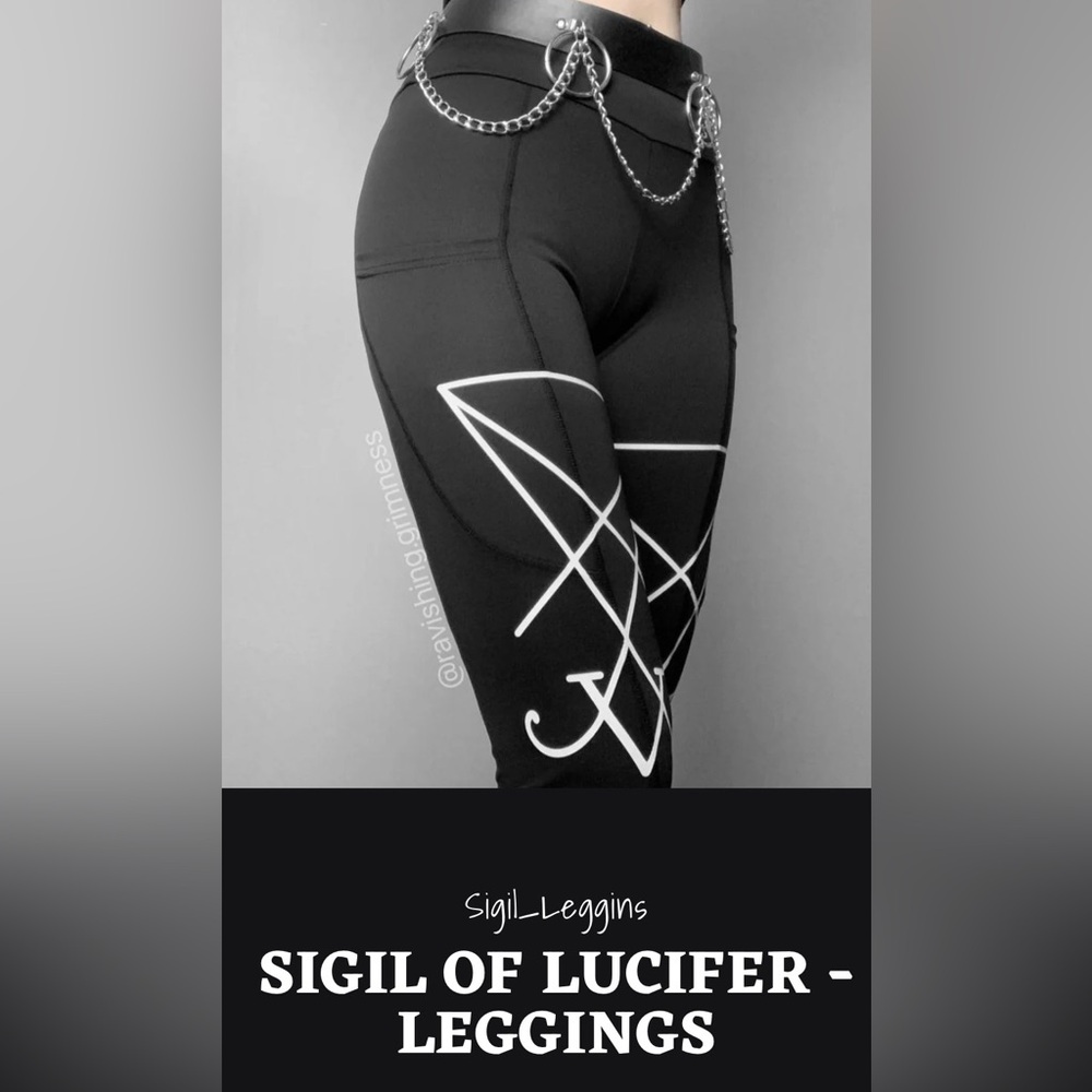 Sigil of Lucifer Black Leggings with pockets Medium
